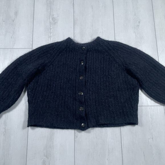 Sezane Women’s Small Cardigan Wool Alpaca Sweater Knit Chic Minimalist Black - Picture 1 of 12